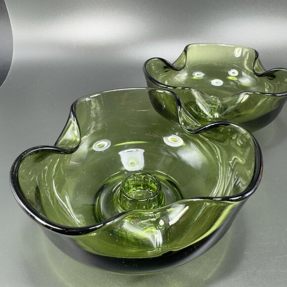 Anchor Hocking Modern Avocado Candlestick Holders Green Set 2 Folded Edge Votive - Picture 10 of 15